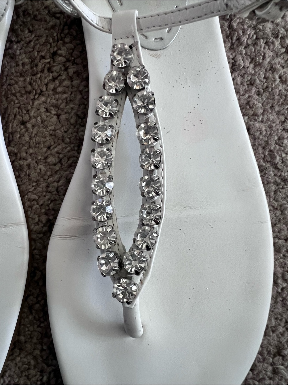 Gianni Bini White “Glitter” Rhinestone T-Strap Flat Sandals | Ankle Strap|9.5 - Picture 3 of 8